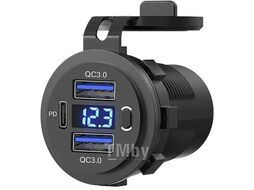 Розетка USB QC 3.0х2, PD с вольтметром и выключателем Риф RIF22-4-1017400
