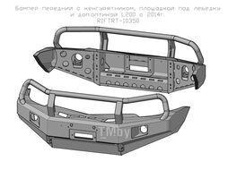 Бампер пер. Mitsubishi L200 05-15/Pajero Sport 09-15 с доп. фарами, защ. дуг. и защ. бачка омыв. Риф RIFTRT-10350