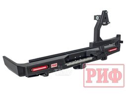 Бампер силовой задний Toyota Land Cruiser 76 2007+ с квадратом под фаркоп, калиткой и фонарями Риф RIF076-21125