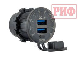 Розетка USB 2 QC 3.0 с вольтметром Риф RIF22-4-01460