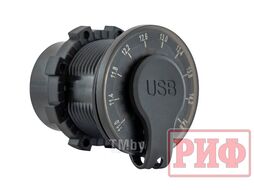 Розетка USB 2 QC 3.0 с вольтметром Риф RIF22-4-01460