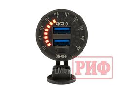 Розетка USB 2 QC 3.0 с вольтметром Риф RIF22-4-01460