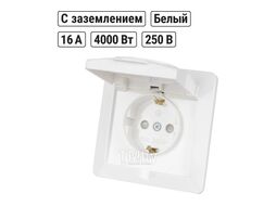 Розетка 2П+З с защ. шт. и крышкой 16А 250В IP44 белая "Ильмень" TDM SQ1823-0017