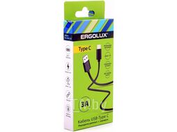 Кабель USB-Type C, 3А, 1,2м, Черный, Зарядка+Передача данных, Коробка ELX-CDC02-C02 Ergolux 15094
