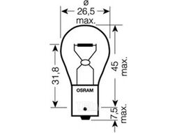 Лампа накаливания 10шт в упаковке P21W 12V 21W BA15S OSRAM 7506