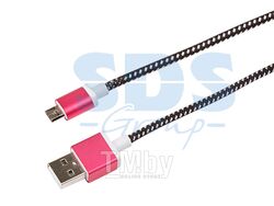 USB кабель microUSB, шнур в тканевой оплетке, черный (усиленный) REXANT