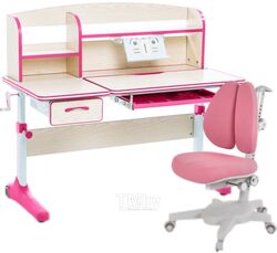 Парта+стул Anatomica Uniqa Armata Duos с надстройкой и подставкой для книг (клен/розовый/розовый)