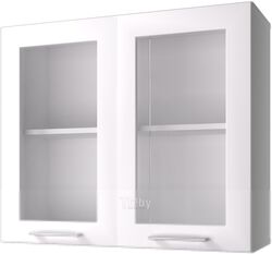 Шкаф навесной для кухни Горизонт Мебель Люкс 80 с витриной (белый гл)