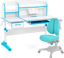 Парта+стул Anatomica Uniqa Armata Duos с надстройкой, подставкой для книг (белый/голубой/голубой)
