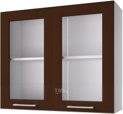 Шкаф навесной для кухни Горизонт Мебель Люкс 80 с витриной (шоколад гл)