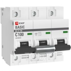 Выключатель автоматический EKF Basic ВА 47-100 3P 100A (C) 10kA / mcb47100-3-100C-bas