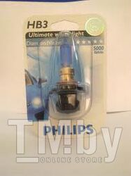 Лампа галогенная блистер 1шт HB3 12V 65W P20D DIAMOND VISION (5000K, максимально яркий белый свет) Philips 9005DVB1