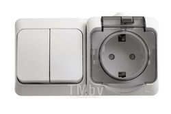 Блок Этюд розетка с заземлением со шторками + выключатель 2-клавишный, белый Schneider Electric BPA16-242B