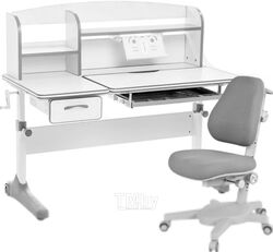 Парта+стул Anatomica Uniqa Armata с надстройкой и подставкой для книг (белый/серый/серый)
