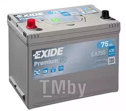 Аккумулятор Premium 75Ah 630A (L +) 272x170x225 mm EXIDE EA755