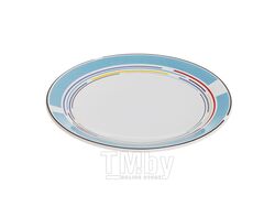 Тарелка десертная керамическая, 199 мм, круглая, серия Самсун, голубая полоска, PERFECTO LINEA