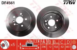 Тормозной диск TOYOTA AVENSIS VERSO 01-, PICNIC 01-06, PREVIA 00- R TRW DF4561