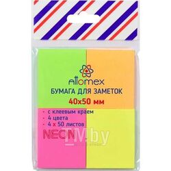 Клейкая бумага для заметок (40*50) 50л, офсет 75 г/м2, 4 неоновых цвета Attomex 2010200