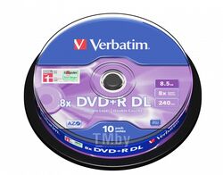 Оптический диск Double Layer DVD+R 8.5Gb 8x Verbatim 10 шт. CakeBox 43666