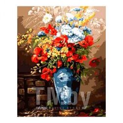 Набор для рисования по номерам, картина 41х50 см "Маки в синей вазе" (основа на карт, краски, кисть) LORI Кпн-236