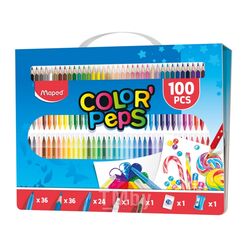 Набор для рисования "Color Peps", 100 предметов.(Фломастеры 37 шт., цв.карандашей 36 шт., мелки воск. 24шт., 1 точилка, 1 ластик, 1 прост.карандаш) Maped 907003