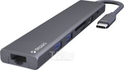 Док-станция для ноутбука Deppa USB Type-C, HDMI, Power Delivery, 2xUSB 3.0, RJ45, microSD/SD (73127, 7-в-1, графит)