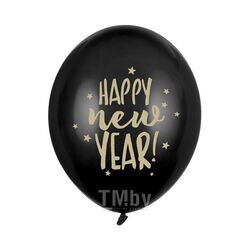 Шар воздушный "Happy New Year" 30 см, 6 шт./упак., черный PartyDeco SB14P-201-010-6