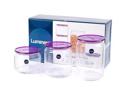 Набор банок для сыпучих продуктов стеклянный "Plano Purple" с пластмассовыми крышками 3 шт. 500/750/1000 мл (арт. N3453, код 157372)