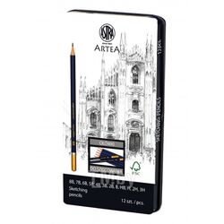 Карандаш чернографитный "Artea" 8B-3H, 12 шт в металлическом футляре Astra 206120013