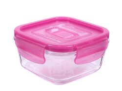 Контейнер стеклянный "Purebox Active pink" 380 мл квадратный с пластмассовой крышкой Luminarc