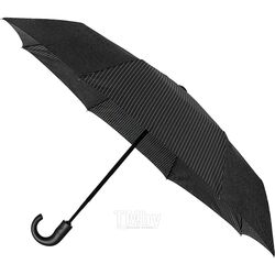 Зонт складной автомат. 98 см, ручка пласт. ветрозащитный, 3-х секционный, черный/бел.полоска Impliva GF-529-E