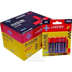 Батарейка Alkaline алкалиновая, AA, LR6, 1,5В, 4 шт в блистере deVente 9010106
