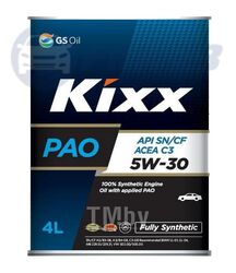 Моторное масло синтетическое KIXX PAO C3 5W30 4L API SN CF, ACEA A3 B4 C3 100% Synthetic, Ж Б L209144TE1