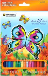 Набор цветных карандашей Brauberg Wonderful Butterfly / 180550 (18цв)