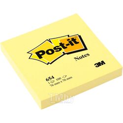 Бумага для заметок на клейкой основе 76*76 мм "Post-it" 100 л., желтый 3M 654