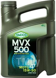 Масло моторное полусинтетическое 4 л - API SN, JASO MA2 YACCO YACCO 15W50 MVX 500 4T/4