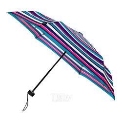 Зонт складной механ. 90 см, ручка пласт. ветрозащитный, 3-х секционный, плоский, в чехле, разноцветный полосы Impliva LGF-215-D
