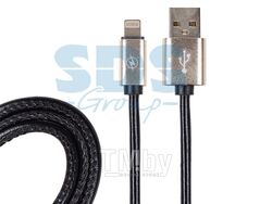 USB кабель micro USB, шнур в кожаной оплетке голубой