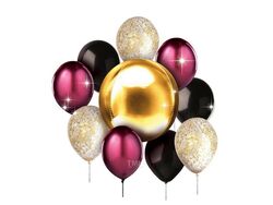 Набор шариков резиновых надувных "Золотой шик" : 11 шаров, лента, конфетти (арт. 25648944, код 160391)
