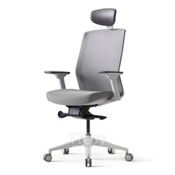 Кресло для руководителя J1, бел. рама, регулир. подголовн., регул. подлокотн., спинка-сетка, сиденье-ткань, крест.-пластик, серый Bestuhl C3-J1G120L-I66-B1