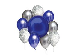 Набор шариков резиновых надувных "Небесная синева" : 11 шаров, лента, конфетти (арт. 25648950, код 160452)