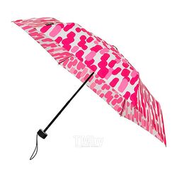 Зонт складной механ. 90 см, ручка пласт. ветрозащитный, 3-х секционный, плоский, в чехле, розов.-разноцветный Impliva LGF-215-C