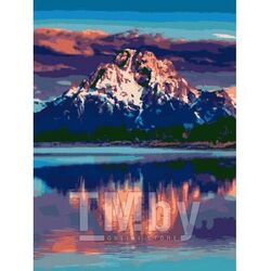 Набор для рисования по номерам, картина 31х40 см "Закат в горах" (холст на подрамнике, краски, кисть) LORI Рх-003