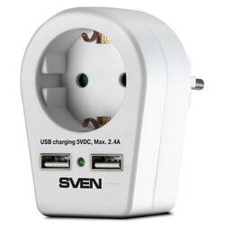 Фильтр SVEN SF-S1U (16A,1 евро розетка,2 USB) белый, блистер