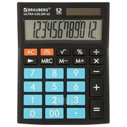Калькулятор настольный Ultra Color-12-bkbu (192x143 мм), 12 разрядов Brauberg 250497 Черно-голубой