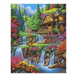 Набор для рисования по номерам, картина 41х51 см "Цветущий водопад" (холст на подрамнике, краски, кисть) LORI Рх-155