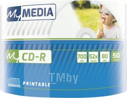 Оптический диск CD-R 700Mb MyMedia 52x Printable, заливка не до центра, 50 шт. в пленке, 69203