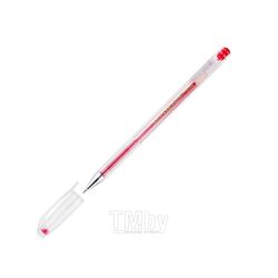 Ручка гелевая "Hi-Jell Color", 0,5 мм., прозр., стерж. красный CROWN HJR-500B