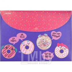 Папка-конверт А4 (320x230мм) на кнопке Donuts, 300 мкм, декоративный элемент с конфетти deVente 3079263