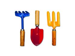 Набор инструментов для сада/огорода металлических с деревянными ручками 3 пр. 20 см: лопатка, грабли, рыхлитель (арт. 27427566, код 209293)
